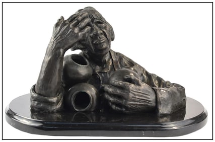 Ray Kobald Signed Original Bronze Full Round Female Portrait Sculpture Art