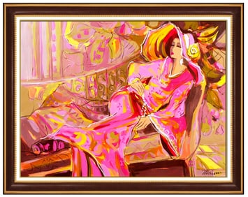 Isaac Maimon Signed Original Large Oil Female Portrait Painting on Canvas Art