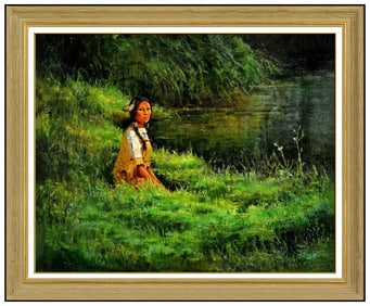 Sandra Clendennen Signed Original Oil Native American Portrait Painting on Canvas