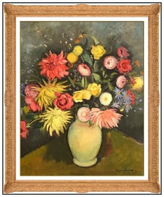Eugen Spiro Signed Original Oil Floral Still Life Painting on Canvas Framed Art