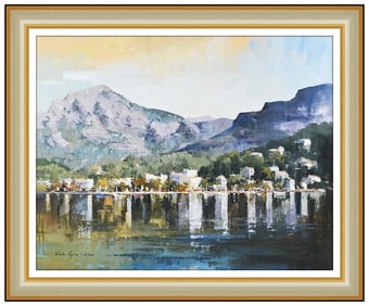 Emilio Caballero Signed Original Large Oil Spanish Landscape Painting on Canvas Art