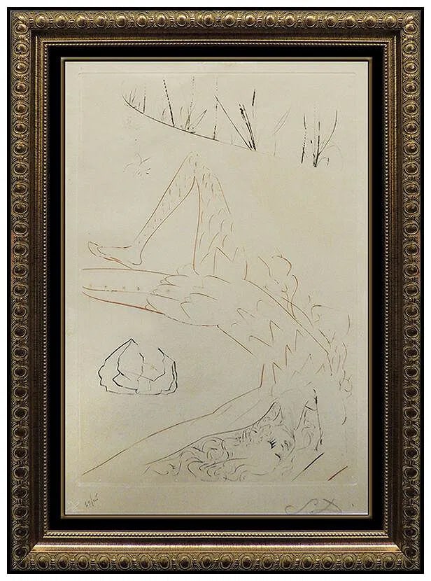 Salvador Dali Signed Original Tristan Wounded Color Etching Surreal Framed Art (1 of 5)