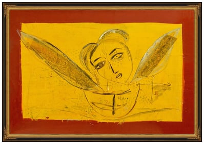 Jamali Signed Original Large Pigmentation Portrait Abstract Painting on Cork