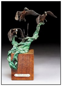 Mike Capser Signed Original Wings Of Autumn Bronze Duck Wildlife Sculpture Art