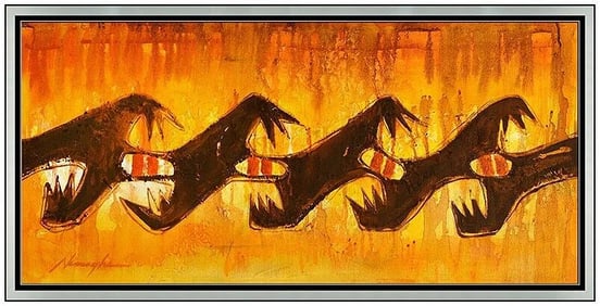 Dan Namingha Signed Original Large Oil Native American Painting on Canvas Framed