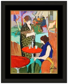 Itzchak Tarkay Signed Original Serigraph Lady Cafe Portrait Painting Framed