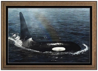 Terry Isaac Signed Original Large Acrylic Nature Orca Painting on Board Framed