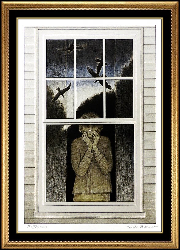 Will Barnet Signed Original The Dream Color Lithograph Portrait Framed Art: This lot includes:Gallery COA & In-House shipping (*insurance and international shipping for an additional charge)Artist: Will Barnet Title: The Dream Medium: LithographSize: 28" x 19"Framed: 38 x 30"