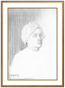 George Ault Signed Original Graphite Female Lady Portrait Drawing Framed Art