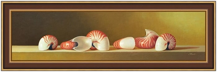 Gerald Stinski Signed Original Oil Shell Still Life Painting on Board Framed
