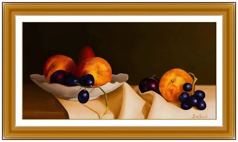 Jane Jones Signed Original Oil Food Still Life Painting on Board Framed Art