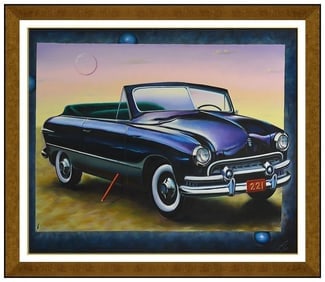 Ferjo Signed Original Large Acrylic Surreal Car Painting on Canvas Framed Art