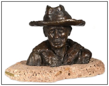 Sissie Graves Signed Original The Gopher Trapper Bronze Western Sculpture Art
