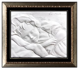 Bill Mack Signed Original Peaceful Child Bonded Sand Bas Relief Sculpture