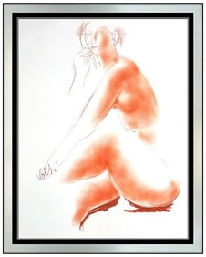 Antoniucci Volti Signed Original Sanguine Female Portrait Drawing Framed