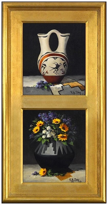 Rose Ann Day Signed Original Oil Still Life Painting on Board Framed Art