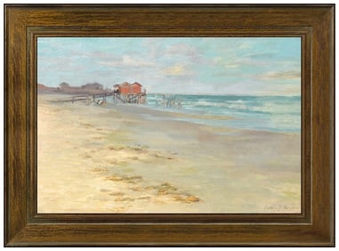 Nicola D'Ascenzo Signed Original Oil Beach Water Painting on Board Framed