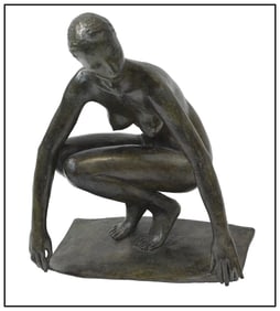 Jacques Coquillay Signed Original Female Figure Bronze Sculpture Full Round