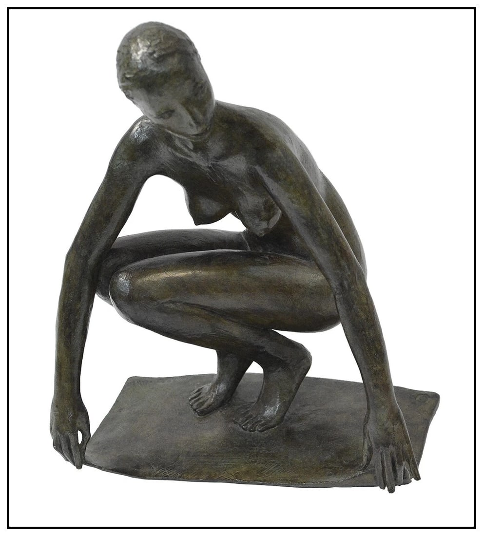 Jacques Coquillay Signed Original Female Figure Bronze Sculpture Full Round: This Lot includes:Gallery Coa & In-House shipping (*Insurance And International Shipping For An Additional Charge)Artist: Jacques CoquillayTitle: Crouching NudeMedium: BronzeSize: 14” X 10&rdquo
