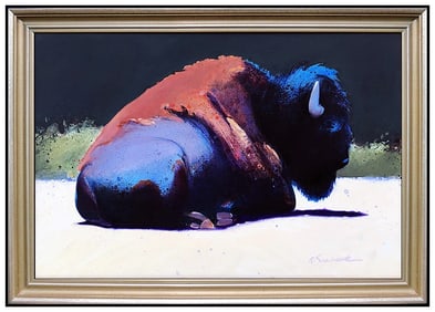 Robert Seabeck Signed Original Large Oil Buffalo Animal Painting