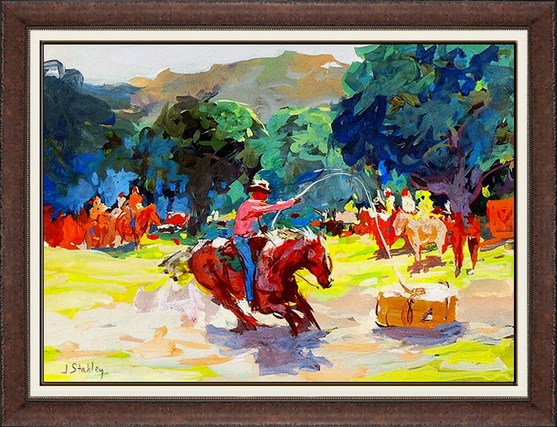 Joseph Stahley Signed Original Oil Western Horse Cowboy Painting Board (1 of 4)