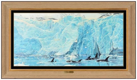 Jan McGuire Signed Original Oil Orca Whales Painting on Board Art