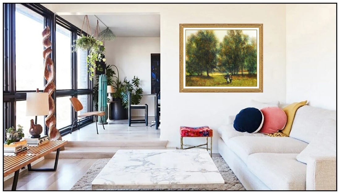 Donald Purdy Signed Original Oil Figure Landscape Painting Board: This lot includes:Gallery COA & In-House shipping (*insurance and international shipping for an additional charge)Artist: Donald PurdyTitle: Autumn Stroll Medium: Oil Painting On Board Size: 24”