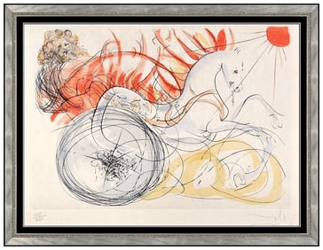 Salvador Dali Signed Original Elijah And The Chariot Print Framed Art