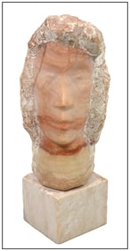 Chaim Gross Signed Hand-Carved Alabaster Figurative Portrait Sculpture