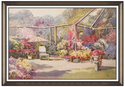 Ming Feng Signed Rare Original Large Oil Floral Garden Canvas