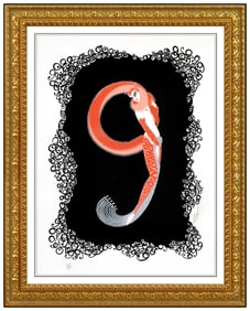 Erte Numeral 9 Embossed Serigraph Large Signed Number Costume Dress Design Deco
