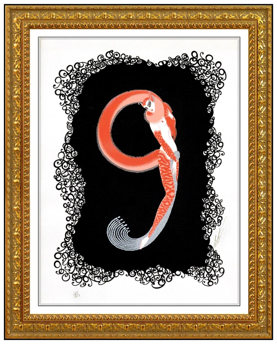 Erte Numeral 9 Embossed Serigraph Large Signed Number Costume Dress Design Deco: This lot includes:Gallery COA & In-House shipping (*insurance and international shipping for an additional charge)Artist: ErteTitle: Numeral 9Medium: SerigraphSize: 18.25" x 14"Framed: 32" x 27" Signe