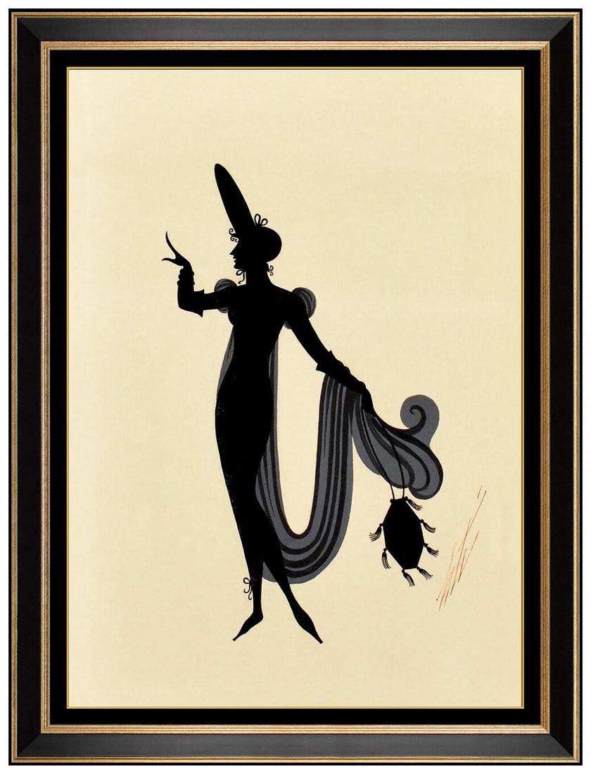 Erte Original Costume Dress Design Gouache Painting Fashion Hand Signed Art Deco: This lot includes:Gallery COA & In-House shipping (*insurance and international shipping for an additional charge)Artist: ErteTitle: Influence DirectoireMedium: Gouache PaintingSize: 14.5" x 10.5" Fra