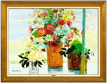 Michel Henry Original Painting Large Oil On Canvas Signed Floral Still Life Art
