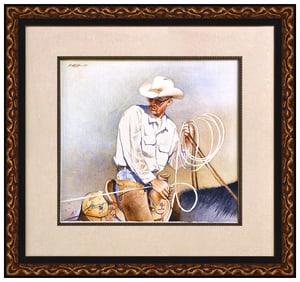 Mark Kohler Original Watercolor Painting Signed Western Cowboy Framed Horse Art
