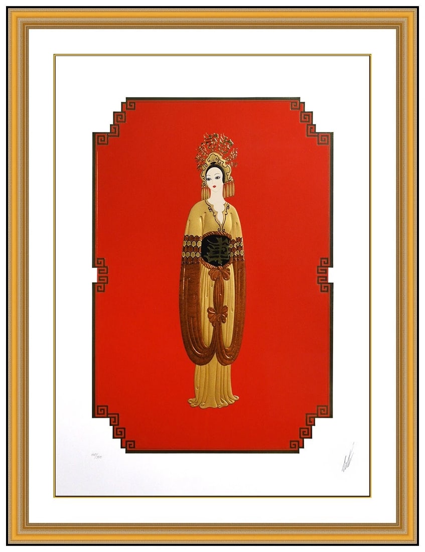 Erte Embossed Color Serigraph Plum Blossom Signed Female Fashion Design Art Deco: This lot includes:Gallery COA & In-House shipping (*insurance and international shipping for an additional charge)Artist: ErteTitle: Plum BlossomMedium: Color SerigraphSize: 28” x 20”Frame