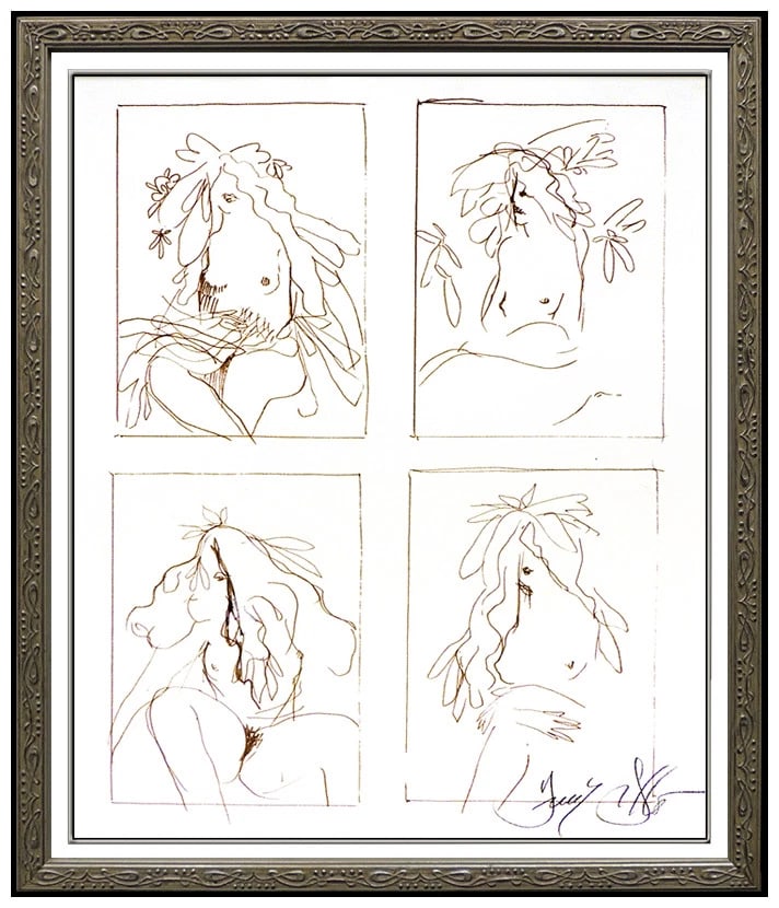Frank Gallo Original Ink Female Nude Portrait Drawing Hand Signed