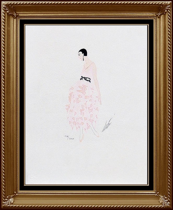Erte Original Color Lithograph Art Deco Costume Design Hand Signed: This lot includes:Gallery COA & in-house shipping (*insurance and international shipping for an additional charge)Artist: ErteTitle: NicoleMedium: LithographSize: 15" x 11" Framed: 24 x 20"Signed: Low
