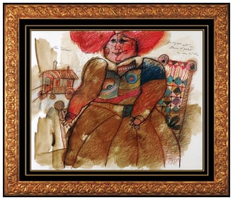 Theo Tobiasse Original Gouache French Female Portrait Painting Hand Signed