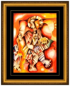 Alexandra Nechita Original Mixed Media Man at Piano Portrait Painting Hand Signed