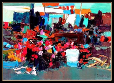 Nicola Simbari Original Large Oil Beach Landscape Painting on Canvas Hand Signed