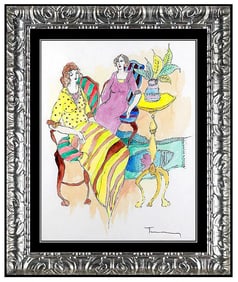 Itzchak Tarkay Original Watercolor Women at Cafe Painting Hand Signed