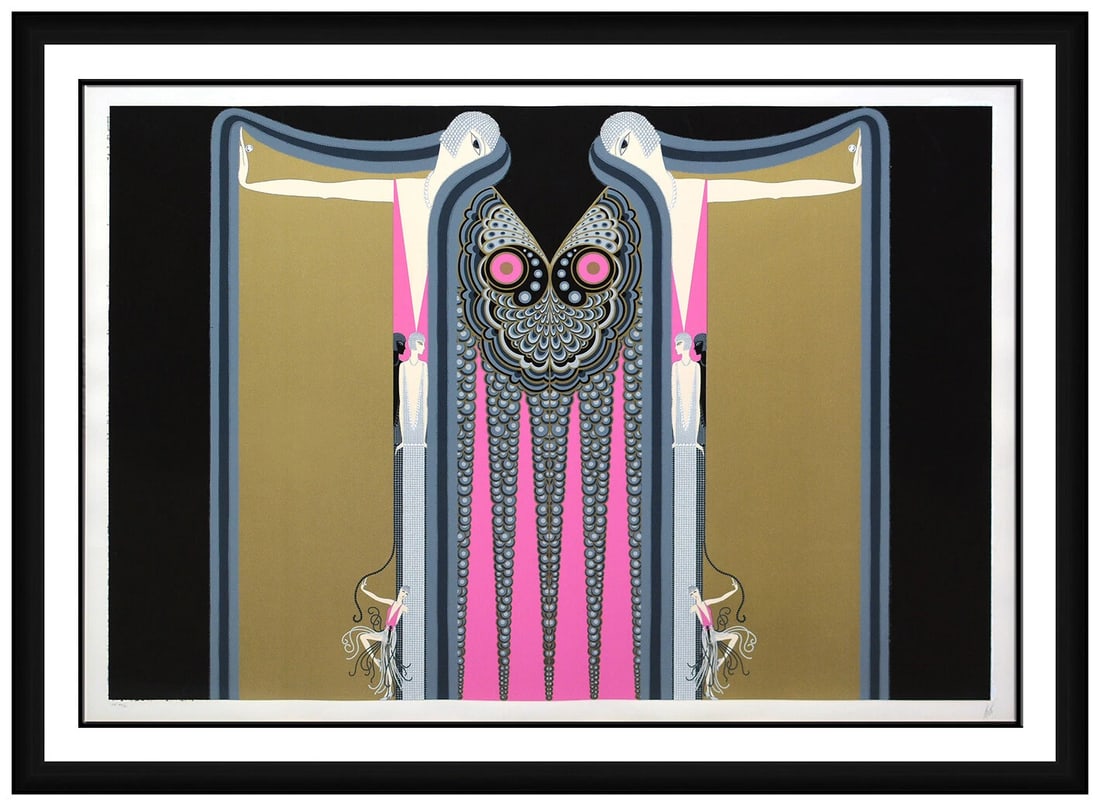 Erte Original Large Embossed Color Serigraph Twin Sisters Art Deco Hand Signed: This lot includes:Gallery COA & in-house shipping (*insurance and international shipping for an additional charge)Artist: Erte Title: Twin SistersMedium: SerigraphSize: 36" x 51" Framed: 51" x 66"Sign