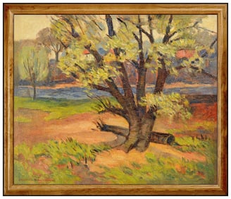 Francis Brown Original Oil Tree Landscape Painting on Board Hand Signed Framed