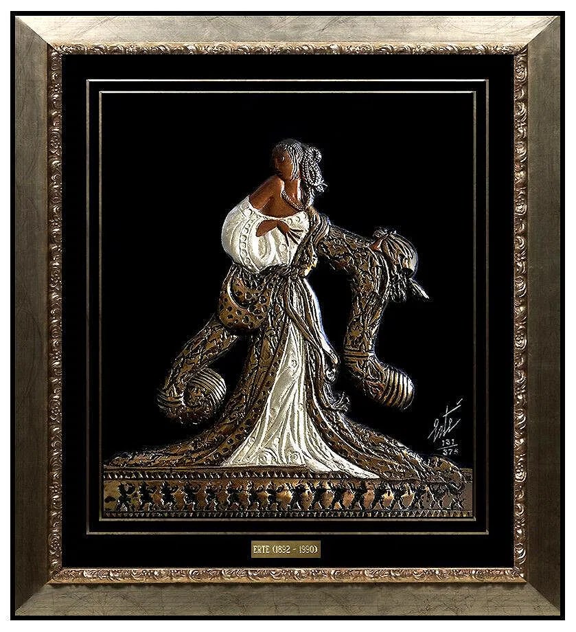 Erte Original Bronze Wall Relief Sculpture by Romain de Tirtoff Art Deco Signed: This lot includes: Gallery COA & in-house shipping (*insurance and international shipping for an additional charge) Artist: Erte Title: RIGOLETTO Medium: Bronze Size: 8" x 7" Framed: 16" x 14" Signed