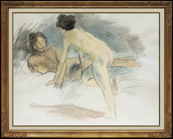 Raphael Soyer Original Watercolor Female Nude Illustration Painting Hand Signed Artwork