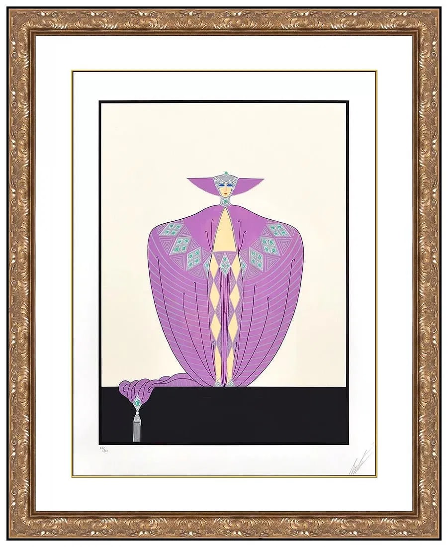 Erte Original Embossed Color Serigraph La Somptueuse Fashion Design Hand Signed Framed: This lot includes:Gallery COA & in-house shipping (*insurance and international shipping for an additional charge)Artist: Erte Title: La Somptueuse Medium: Embossed Color Serigraph Size: 28" x 21" Fr