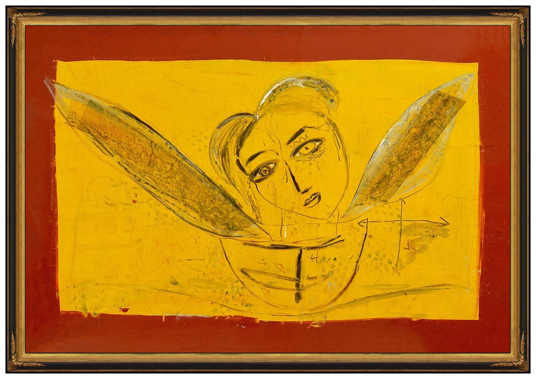 Jamali Original Large Pigmentation Abstract Portrait Painting on Cork Hand Signed Modern: This lot includes:Gallery COA & in-house shipping (*insurance and international shipping for an additional charge)Artist: Jamali Title: Guardian Angel Medium: Pigmentation On Cork Size: 38" x 56"Frame