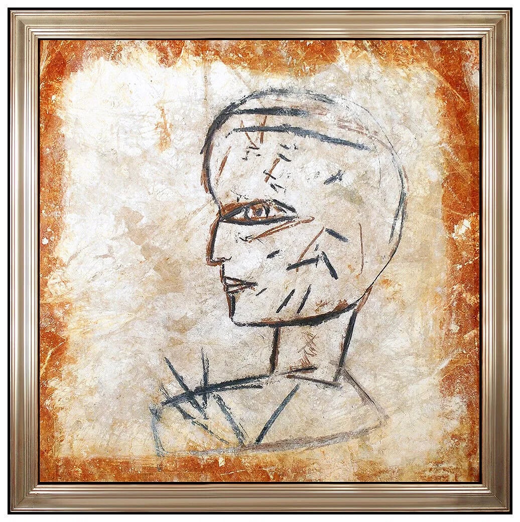 Jamali Original Large Pigmentation Abstract Portrait Painting on Cork Hand Signed Artwork: This lot includes:Gallery COA & in-house shipping (*insurance and international shipping for an additional charge)Artist: JamaliTitle: The Mummy Medium: Pigmentation Painting on CorkSize: 44.5" x 44.5