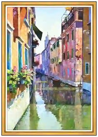 Howard Behrens Original Cityscape Oil Painting On Canvas Signed Venice Impressionist Art